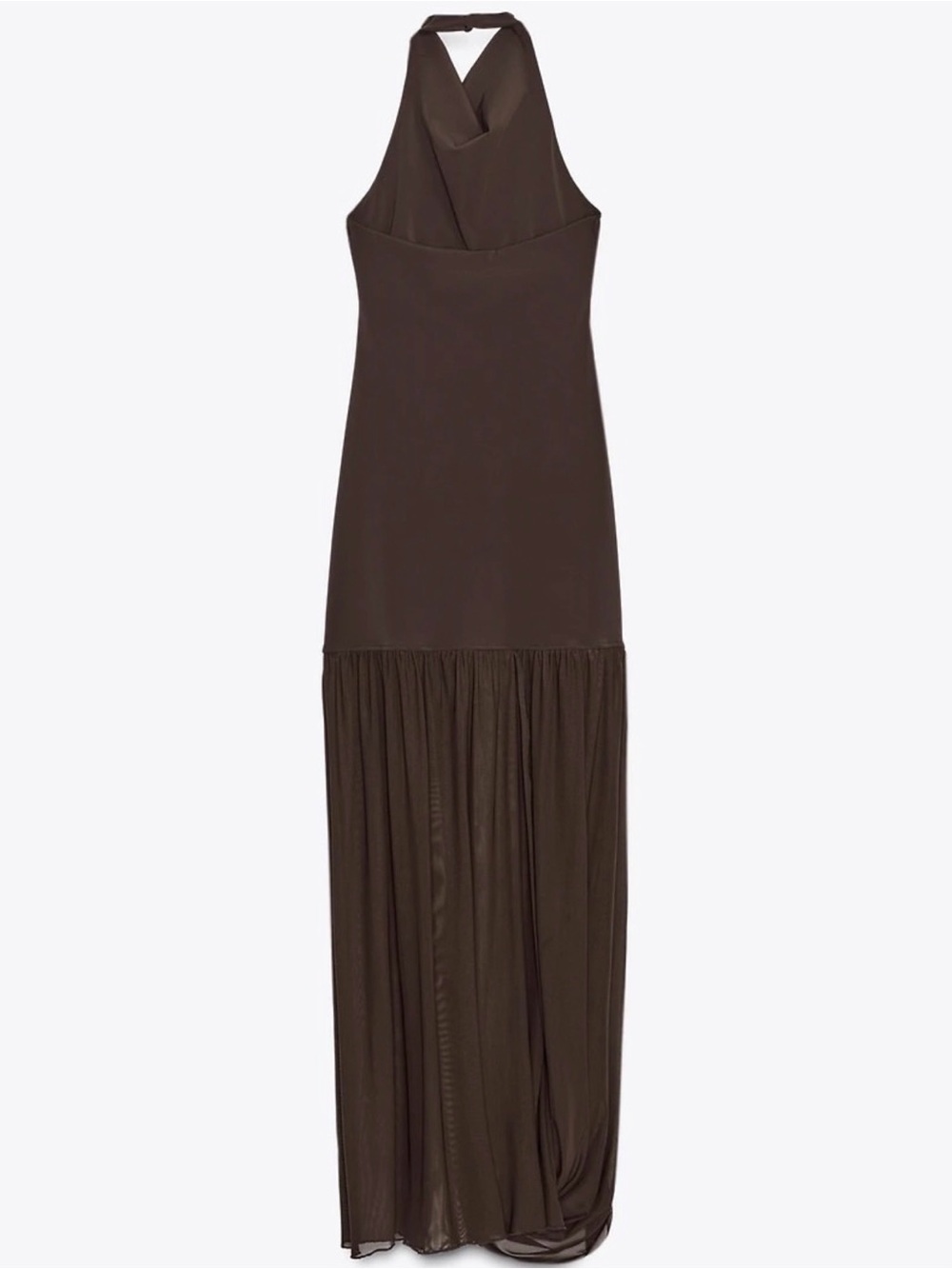 Zara Dark Brown Halter Maxi Dress with Sheer Skirt - Picture 4 of 14